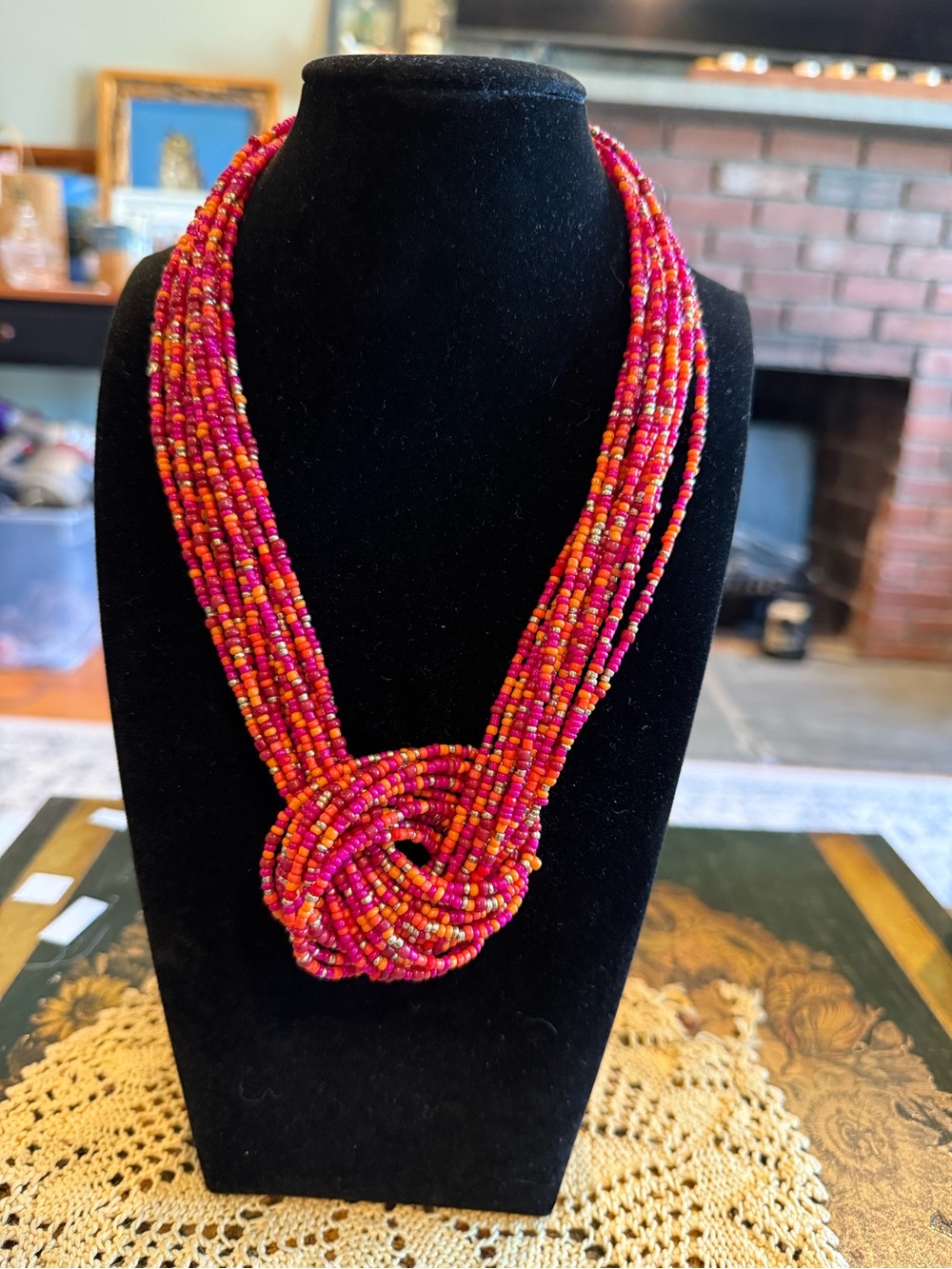 Erica Lyons Pink and Orange Multistrand Beaded Knot Necklace